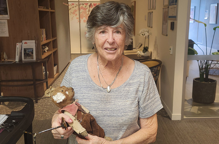 Diane with Teddy before his marvellous restoration.